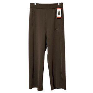 Adidas Wide Leg Cropped Pants Med Brown Pull On Zip Pocket Athleisure Casual NWT